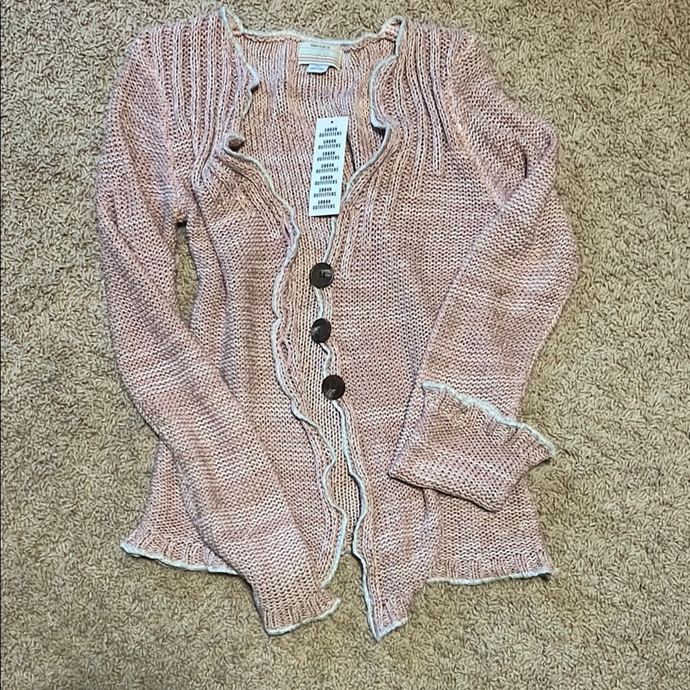 Kimchi Blue Pink Cardigan with V-Neck and Ribbed Texture